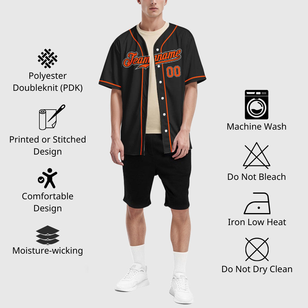 Custom Black Gray Orange Sleeve Baseball Jersey