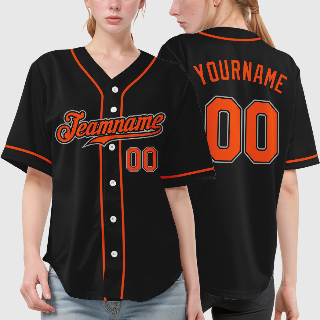 Custom Black Gray Orange Sleeve Baseball Jersey