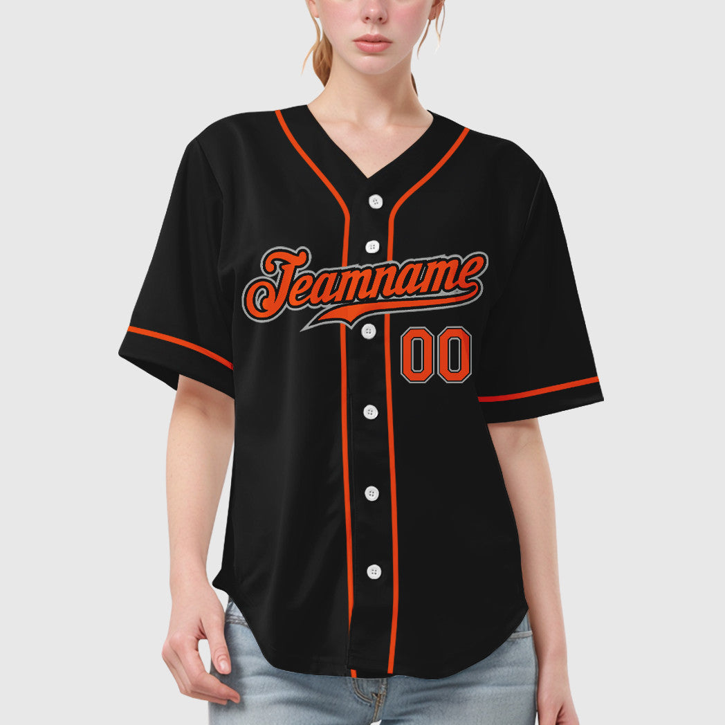 Custom Black Gray Orange Sleeve Baseball Jersey