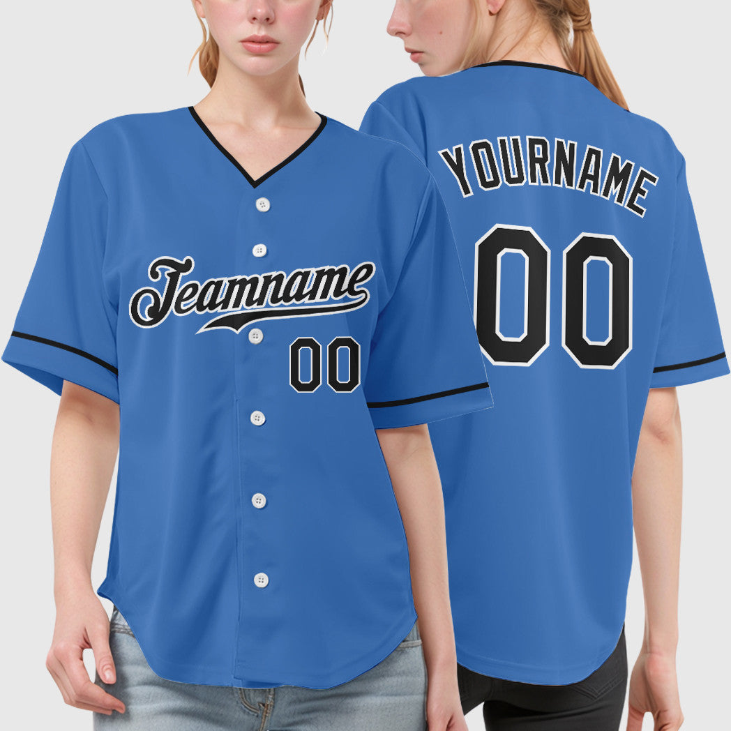 Custom Powder Blue White Black Collar Sleeve Baseball Jersey