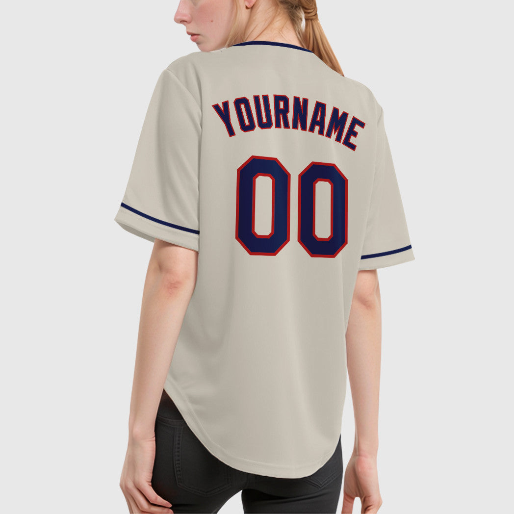 Custom Cream Navy Navy-Red Collar Sleeve Baseball Jersey