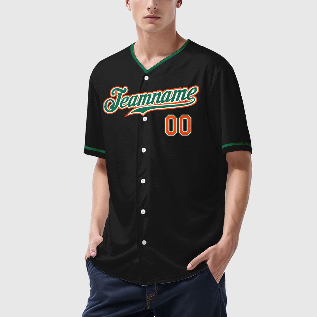 Custom Black Orange Kelly Green-White Collar Sleeve Baseball Jersey