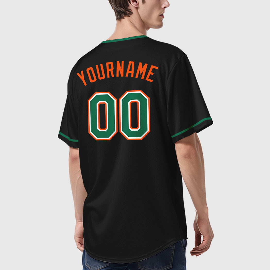 Custom Black Orange Kelly Green-White Collar Sleeve Baseball Jersey