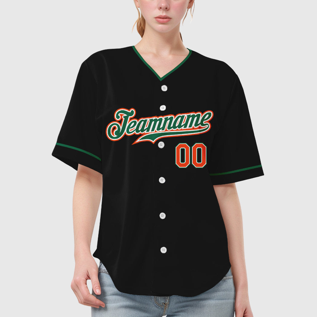Custom Black Orange Kelly Green-White Collar Sleeve Baseball Jersey