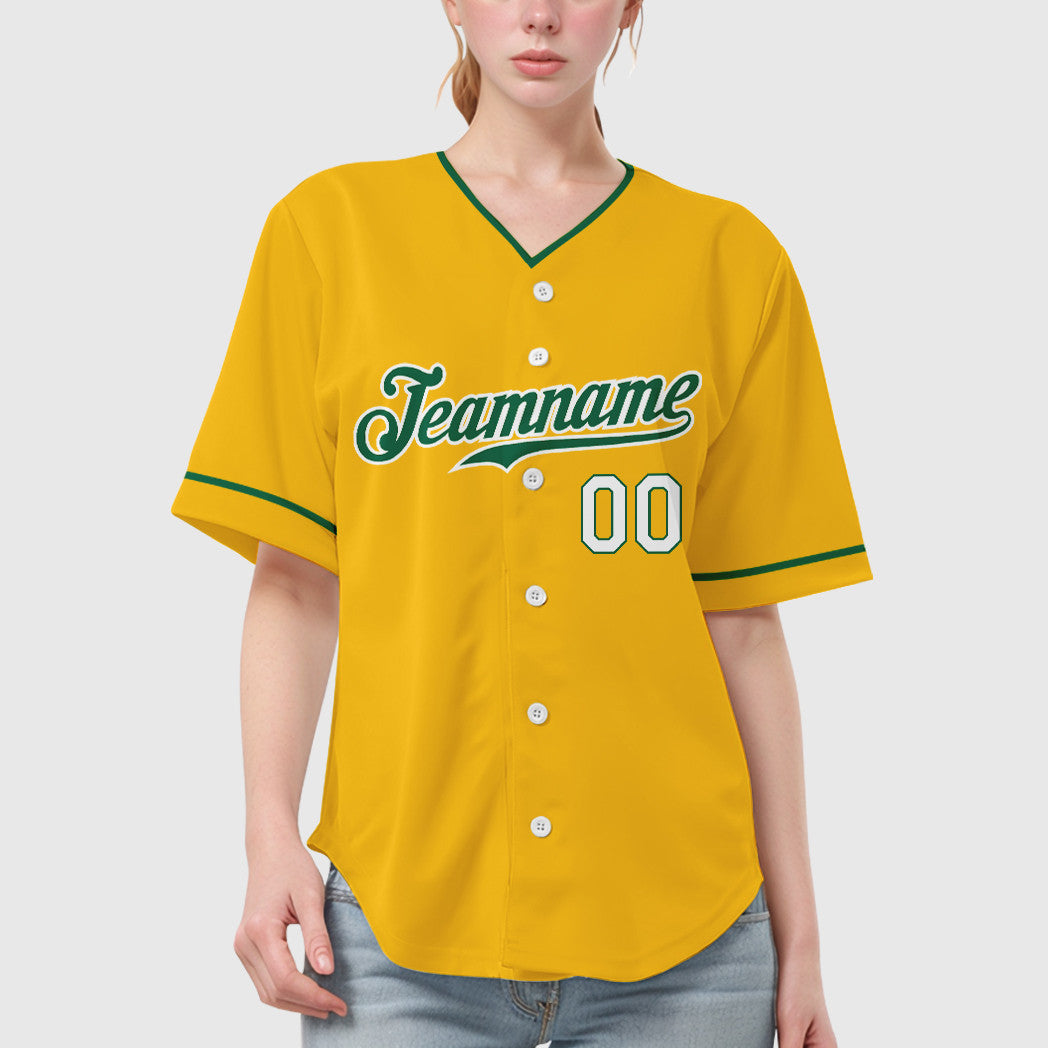 Custom Yellow Kelly Green Kelly Green-White Collar Sleeve Baseball Jersey