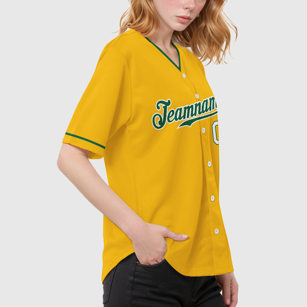 Custom Yellow Kelly Green Kelly Green-White Collar Sleeve Baseball Jersey