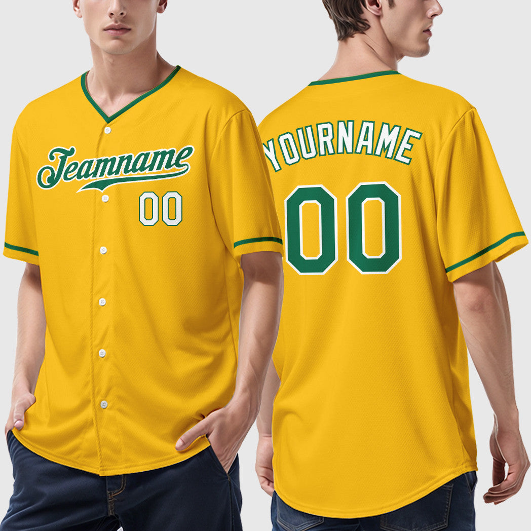 Custom Yellow Kelly Green Kelly Green-White Collar Sleeve Baseball Jersey