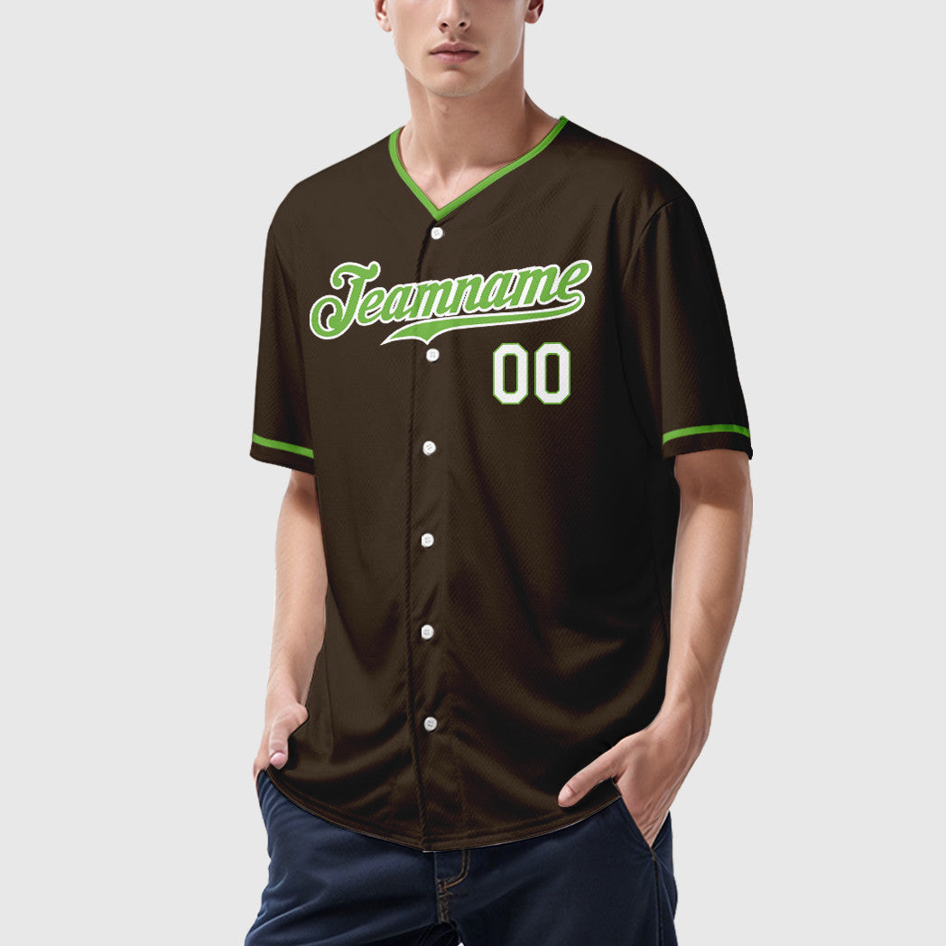Custom Brown White Neon Green-White Collar Sleeve Baseball Jersey