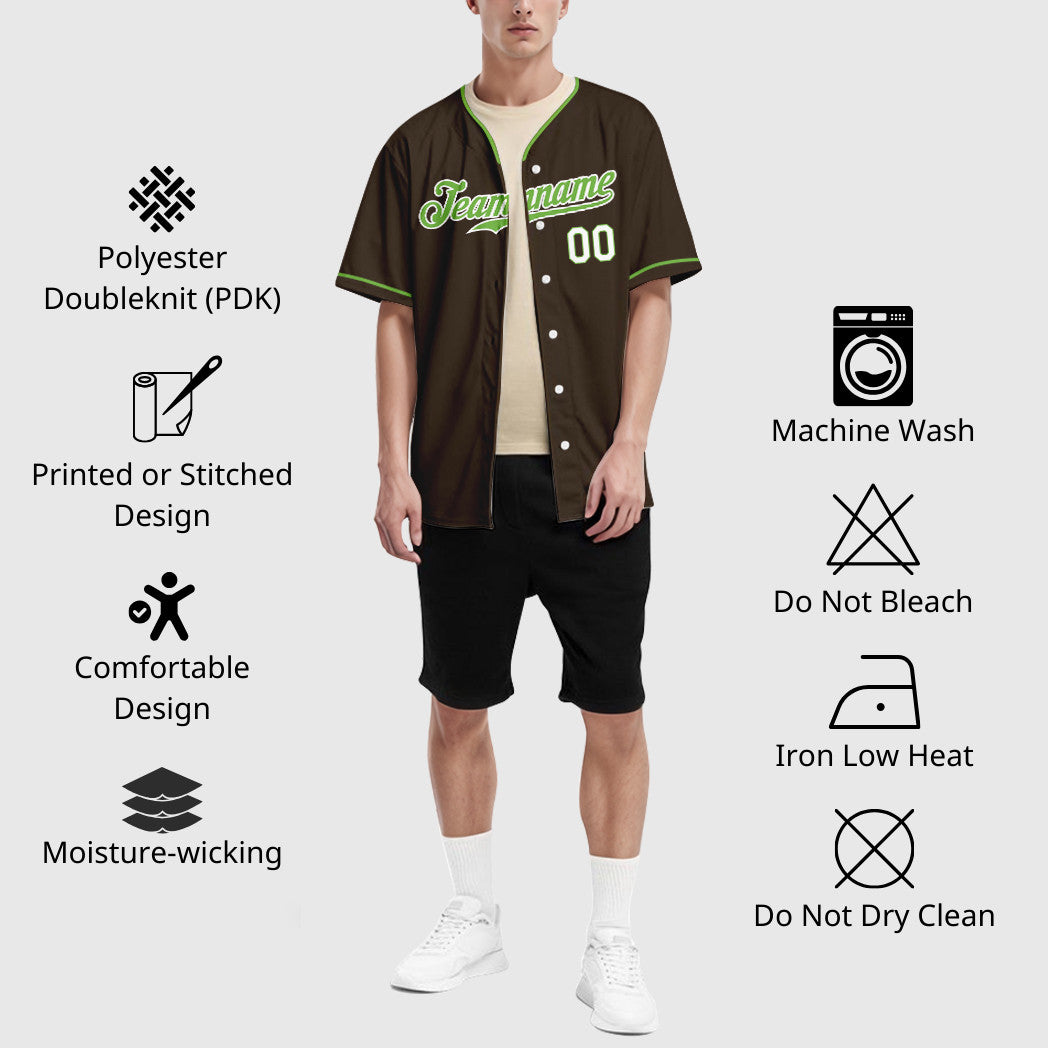 Custom Brown White Neon Green-White Collar Sleeve Baseball Jersey