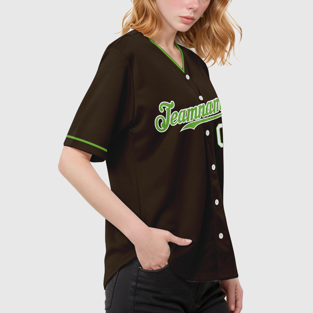 Custom Brown White Neon Green-White Collar Sleeve Baseball Jersey