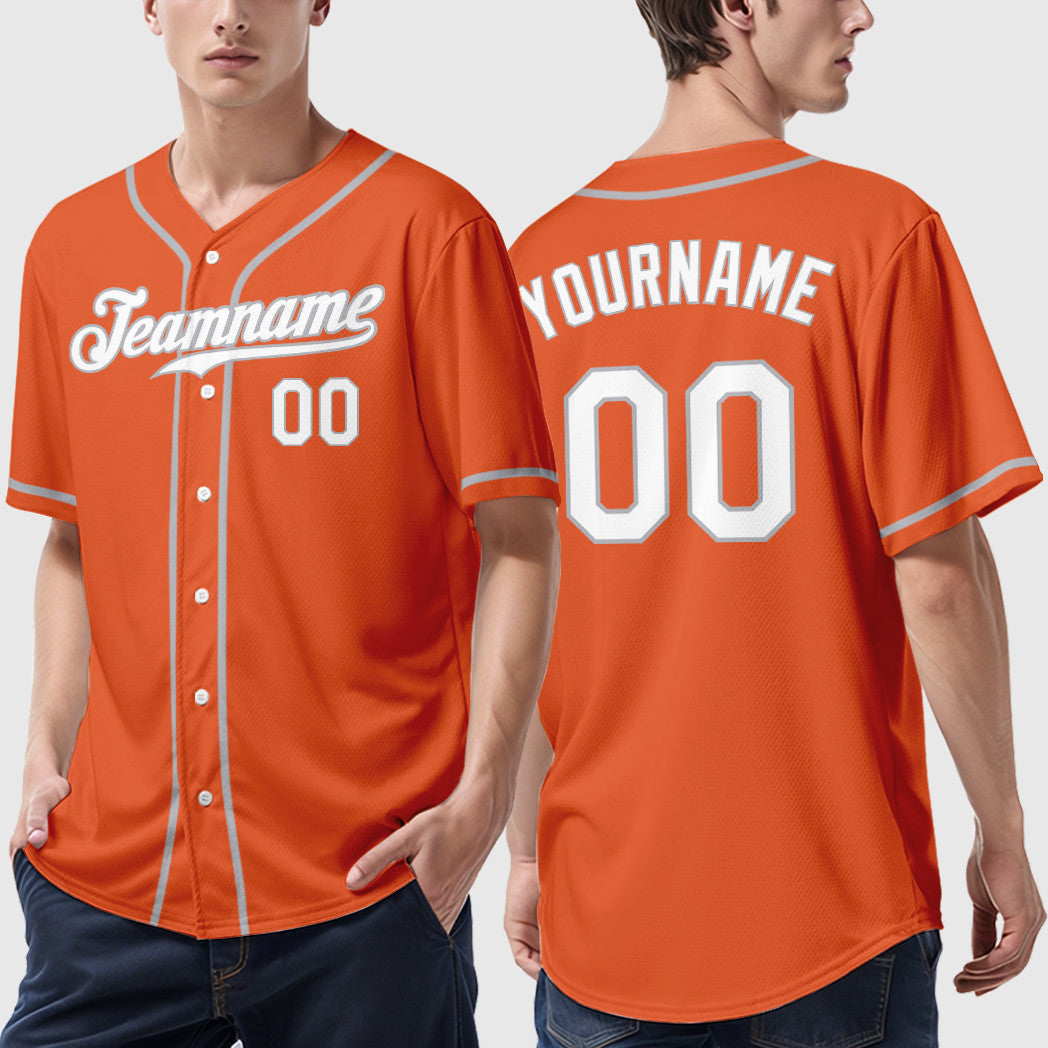 Custom Orange White Gray Sleeve Baseball Jersey