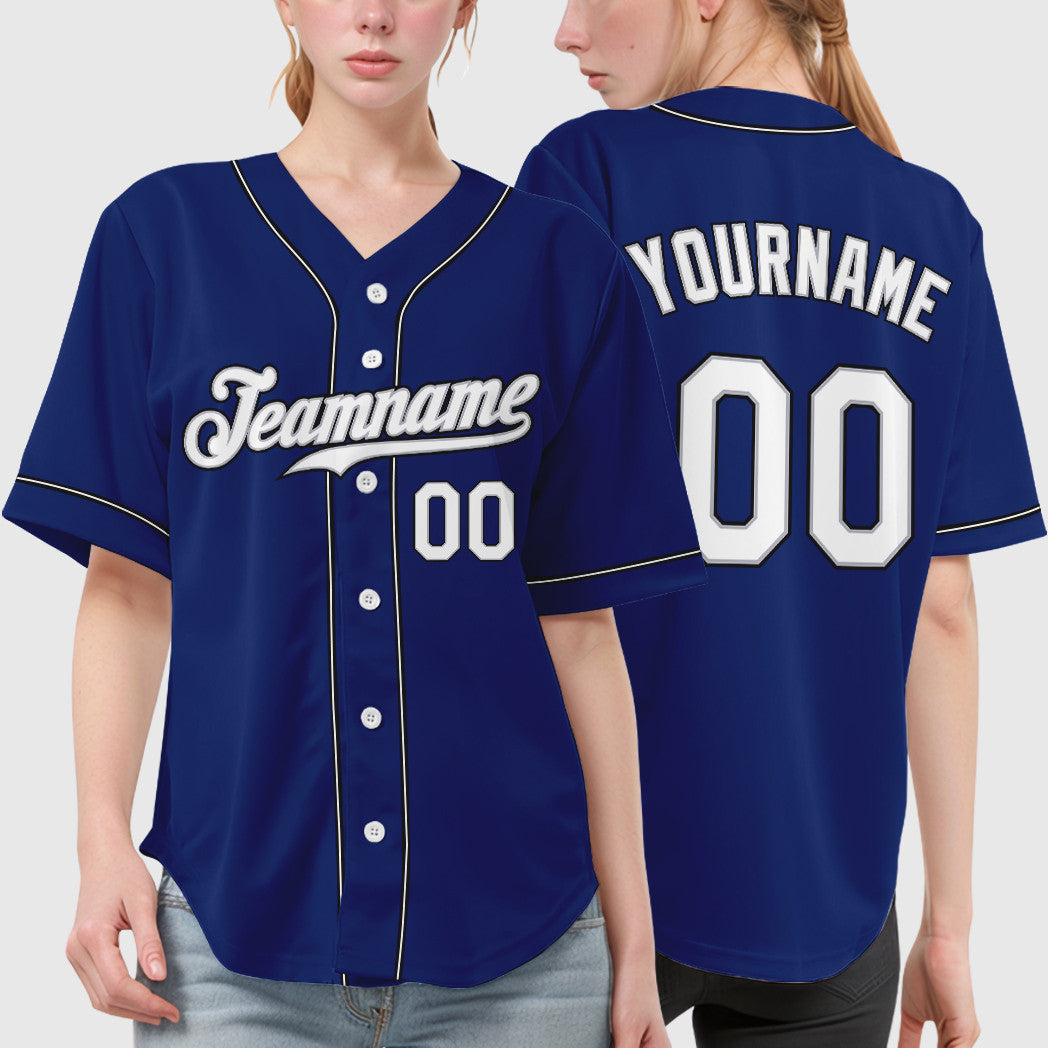Custom Royal White White Gray-Black Sleeve Baseball Jersey