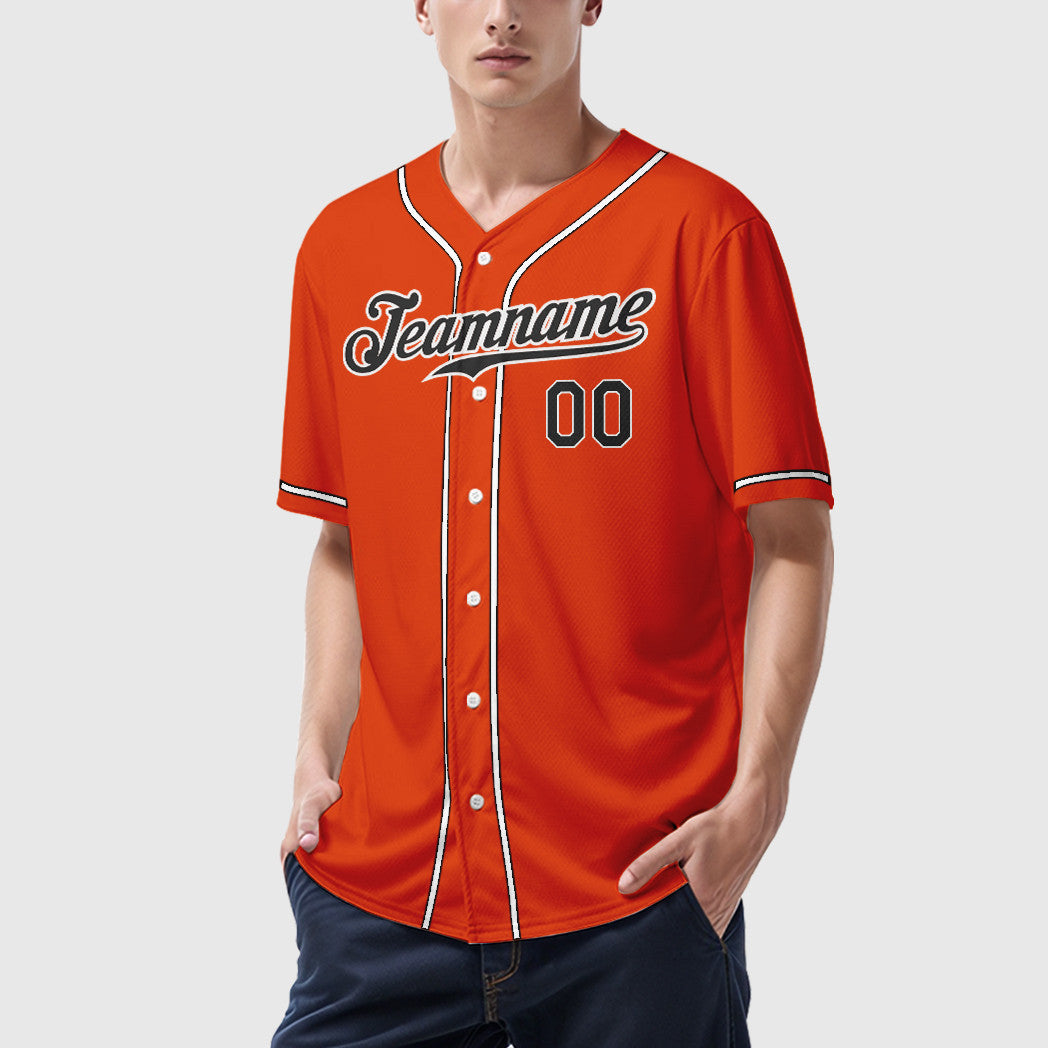Custom Orange Black Black-White Sleeve Baseball Jersey