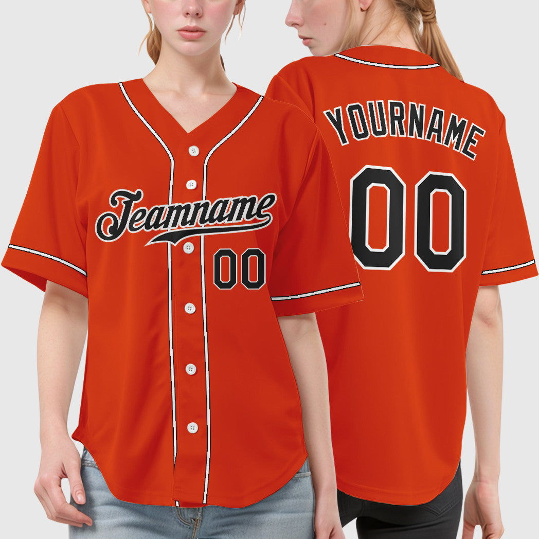 Custom Orange Black Black-White Sleeve Baseball Jersey