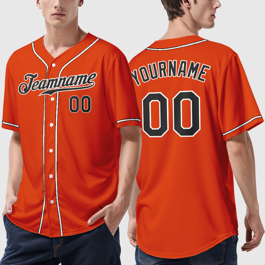 Custom Orange Black Black-White Sleeve Baseball Jersey