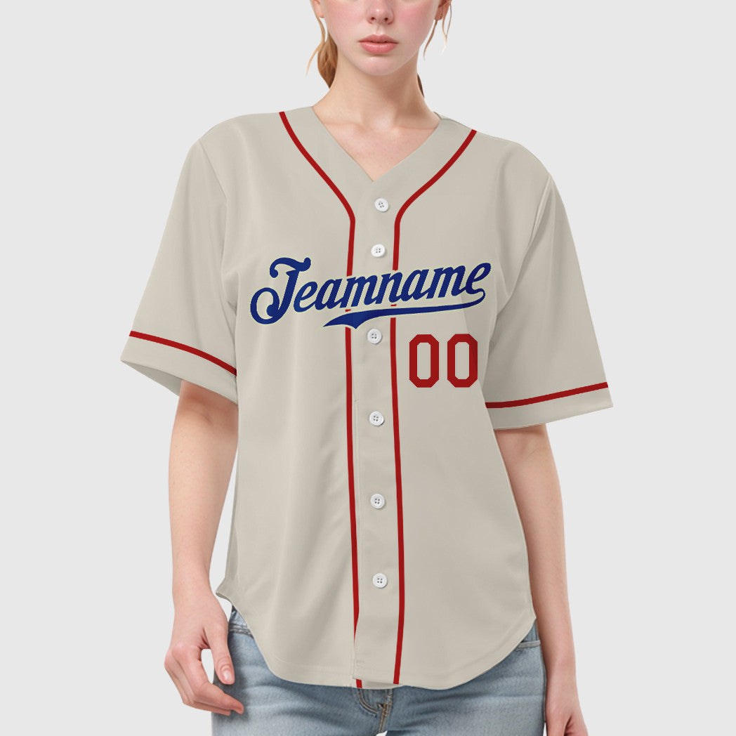 Custom Cream Royal Red Sleeve Baseball Jersey