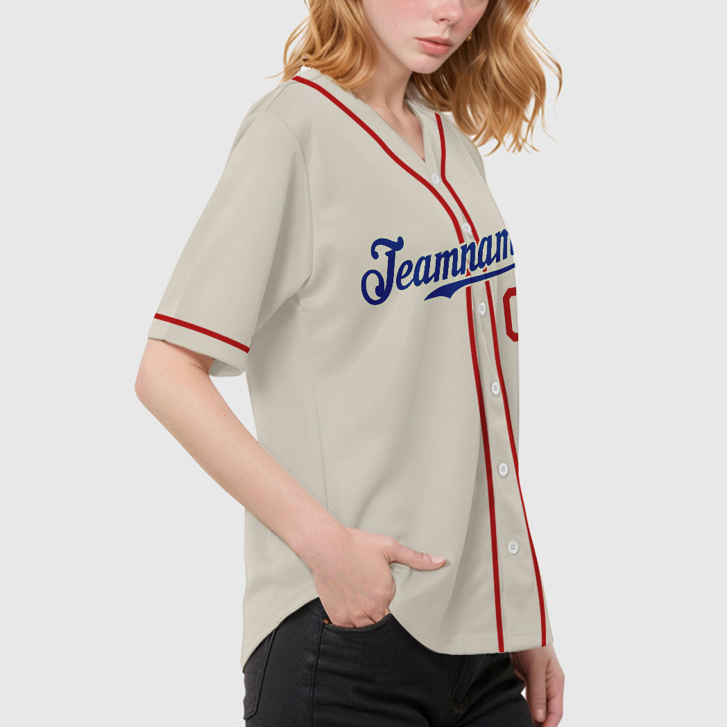 Custom Cream Royal Red Sleeve Baseball Jersey