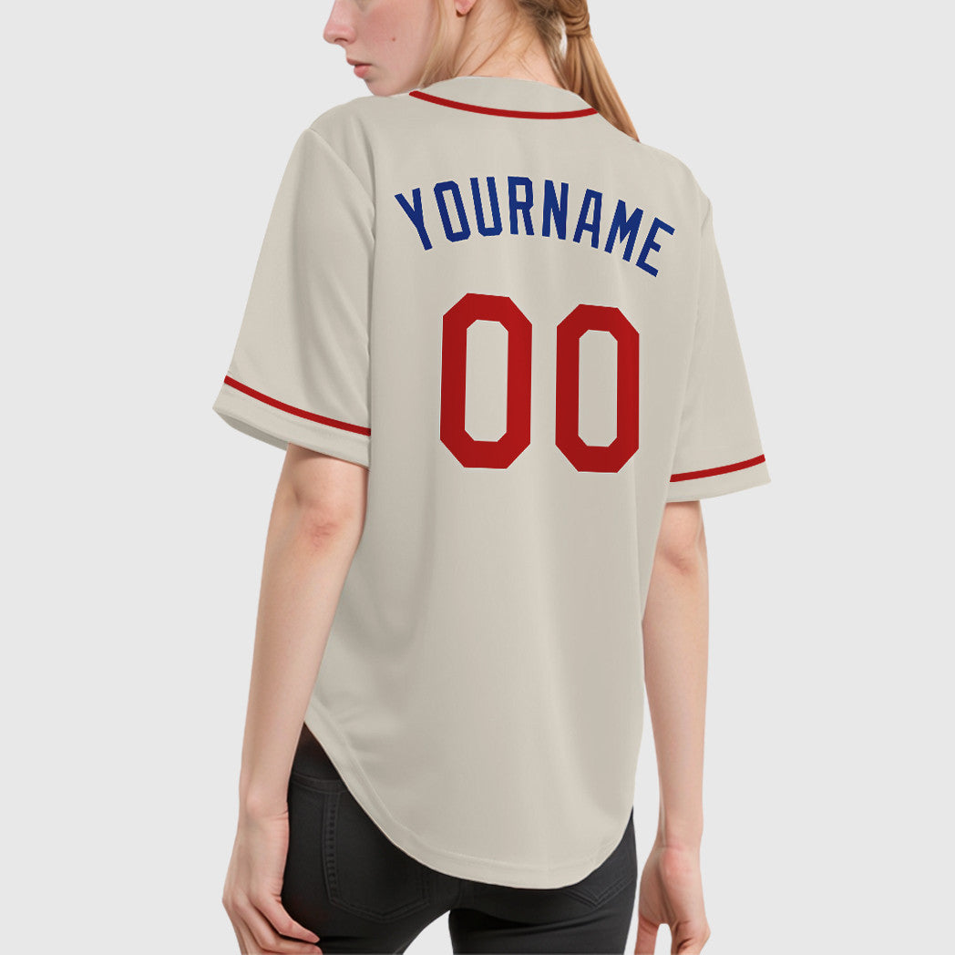 Custom Cream Royal Red Sleeve Baseball Jersey