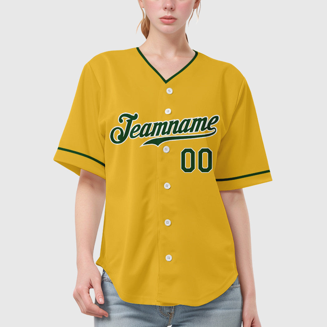 Custom Yellow Green Green-White Collar Sleeve Baseball Jersey