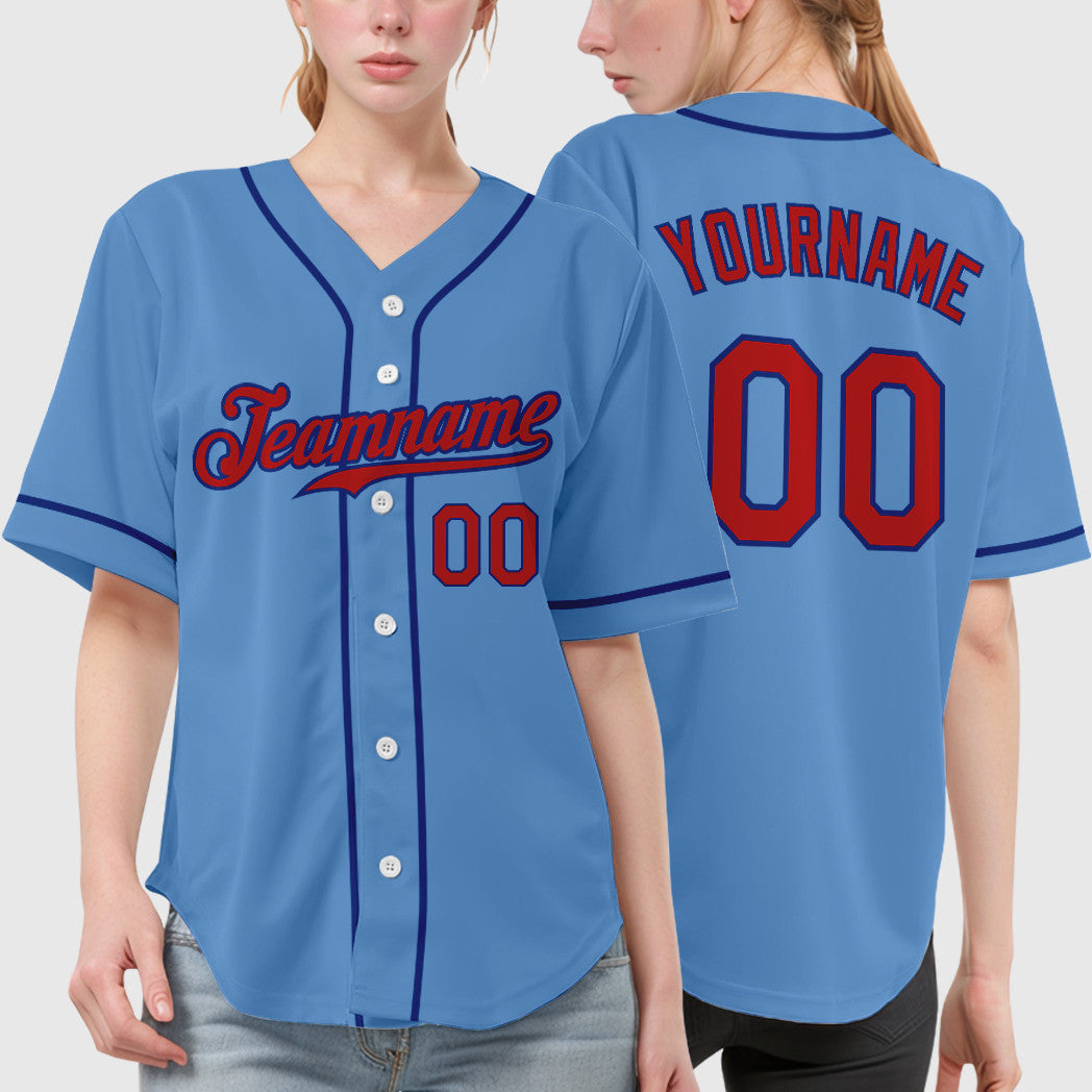 Custom Light Blue Red Royal Sleeve Baseball Jersey