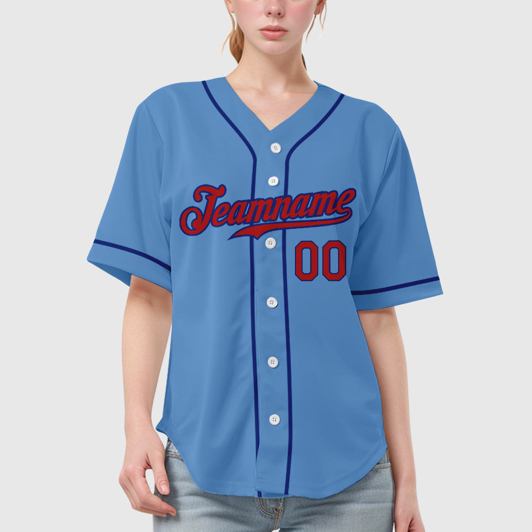 Custom Light Blue Red Royal Sleeve Baseball Jersey