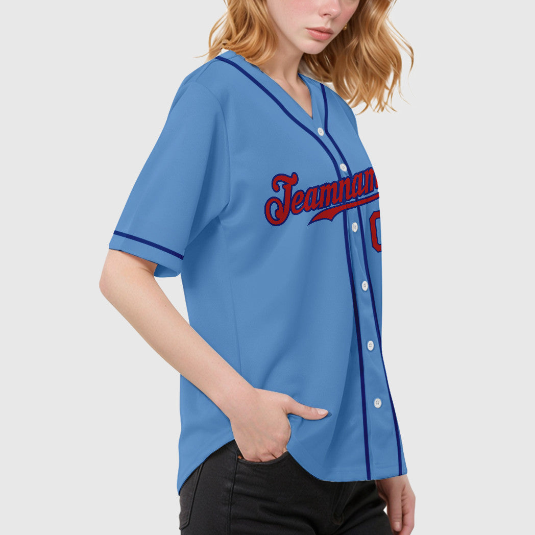Custom Light Blue Red Royal Sleeve Baseball Jersey