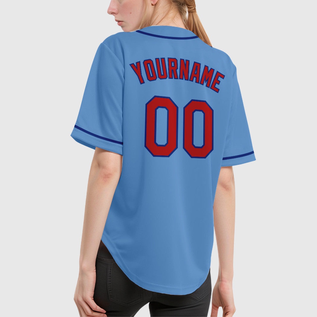 Custom Light Blue Red Royal Sleeve Baseball Jersey