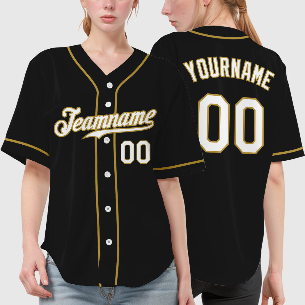 Custom Black White White-Old Gold Sleeve Baseball Jersey
