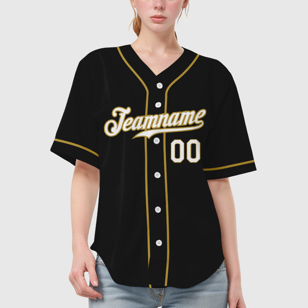 Custom Black White White-Old Gold Sleeve Baseball Jersey