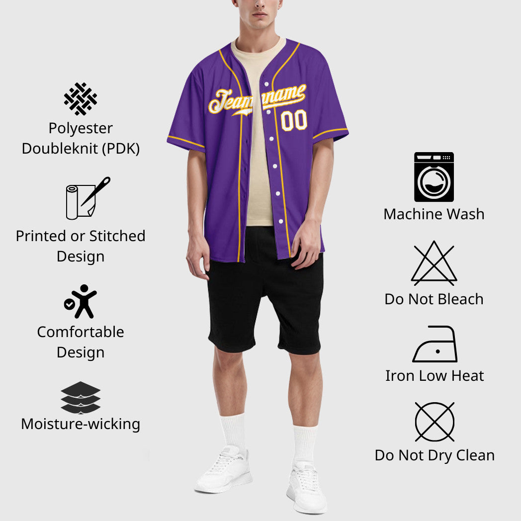 Custom Purple White Gold Sleeve Baseball Jersey