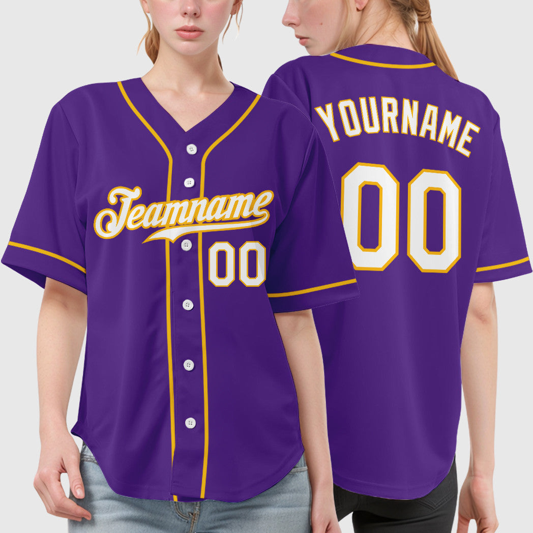 Custom Purple White Gold Sleeve Baseball Jersey