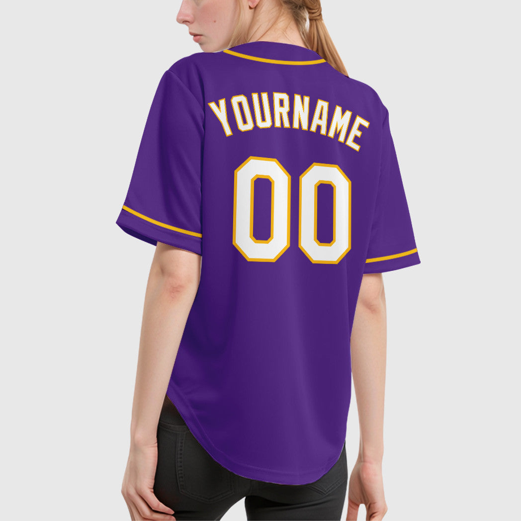 Custom Purple White Gold Sleeve Baseball Jersey