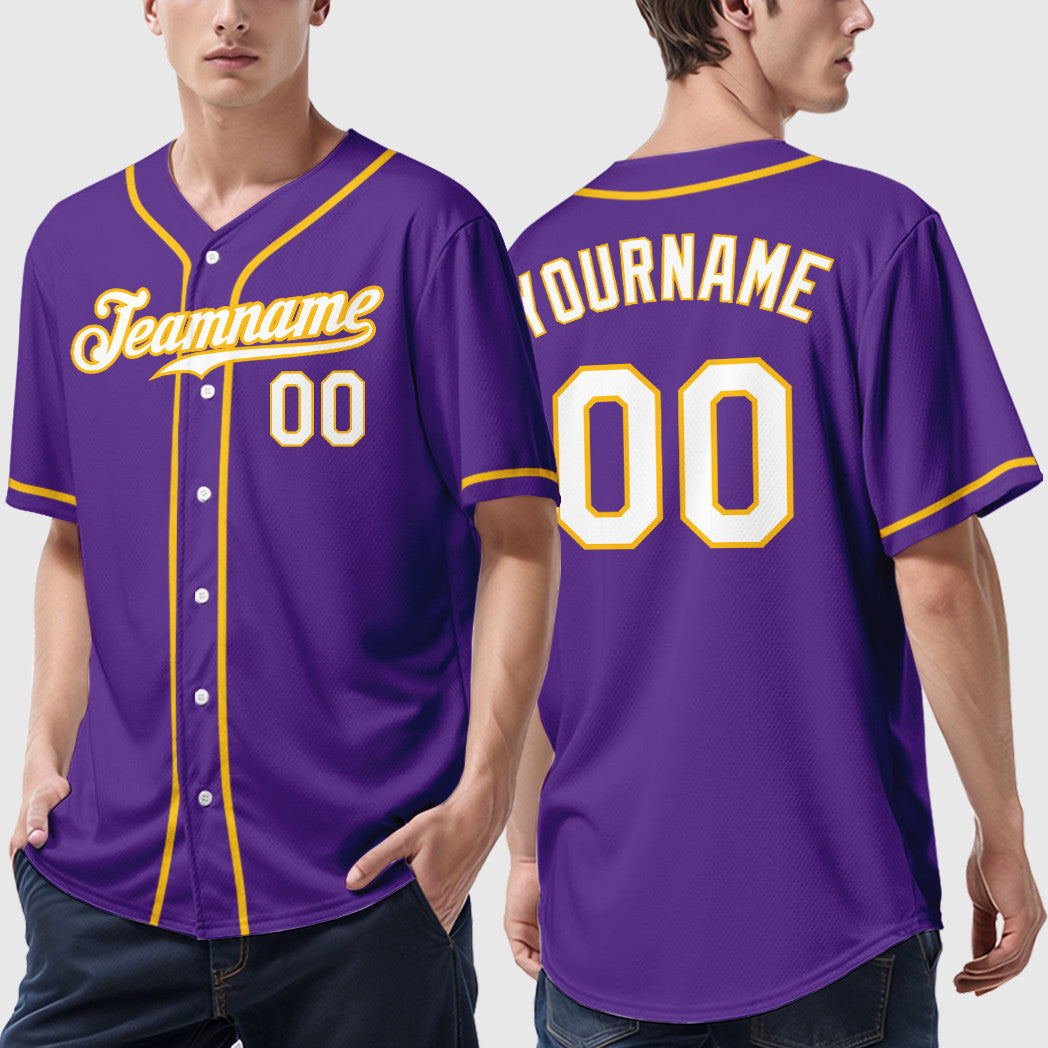 Custom Purple White Gold Sleeve Baseball Jersey