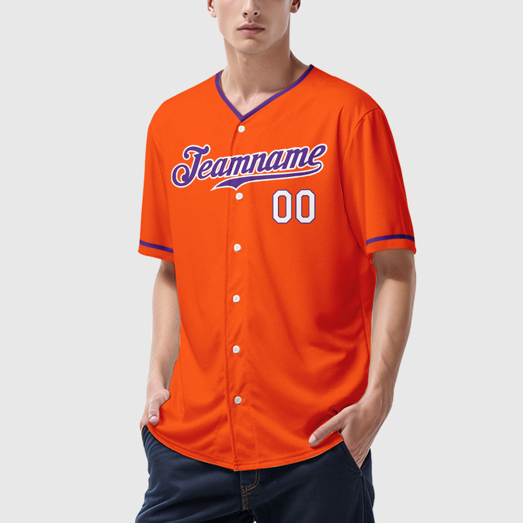 Custom Orange White Purple-White Collar Sleeve Baseball Jersey