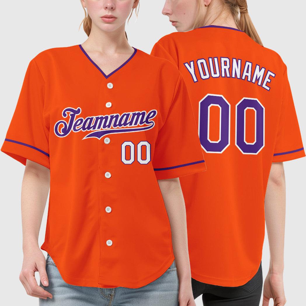 Custom Orange White Purple-White Collar Sleeve Baseball Jersey