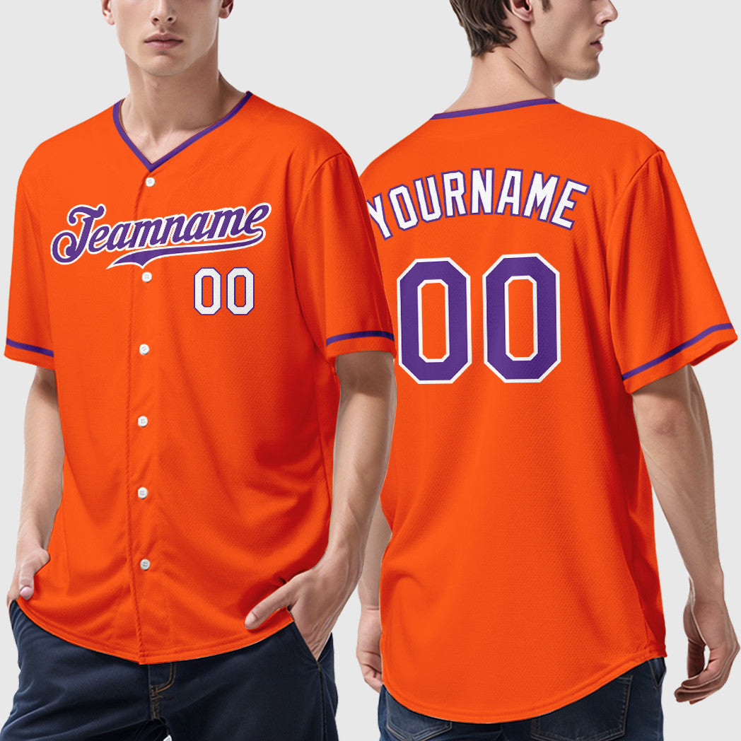 Custom Orange White Purple-White Collar Sleeve Baseball Jersey