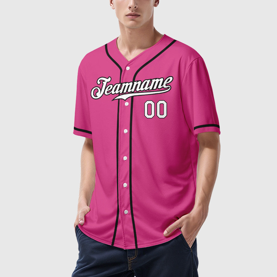 Custom Pink White White-Black Sleeve Baseball Jersey