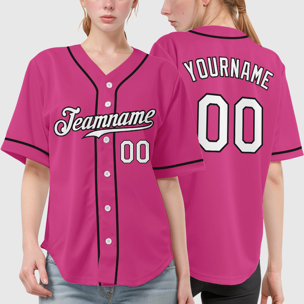 Custom Pink White White-Black Sleeve Baseball Jersey