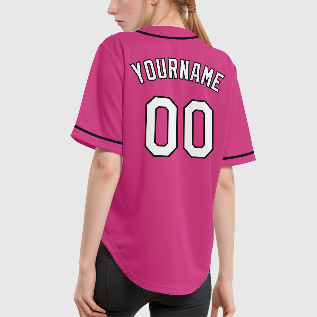 Custom Pink White White-Black Sleeve Baseball Jersey