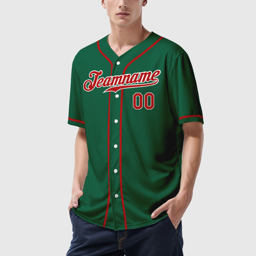 Custom Kelly Green White Red-White Sleeve Baseball Jersey