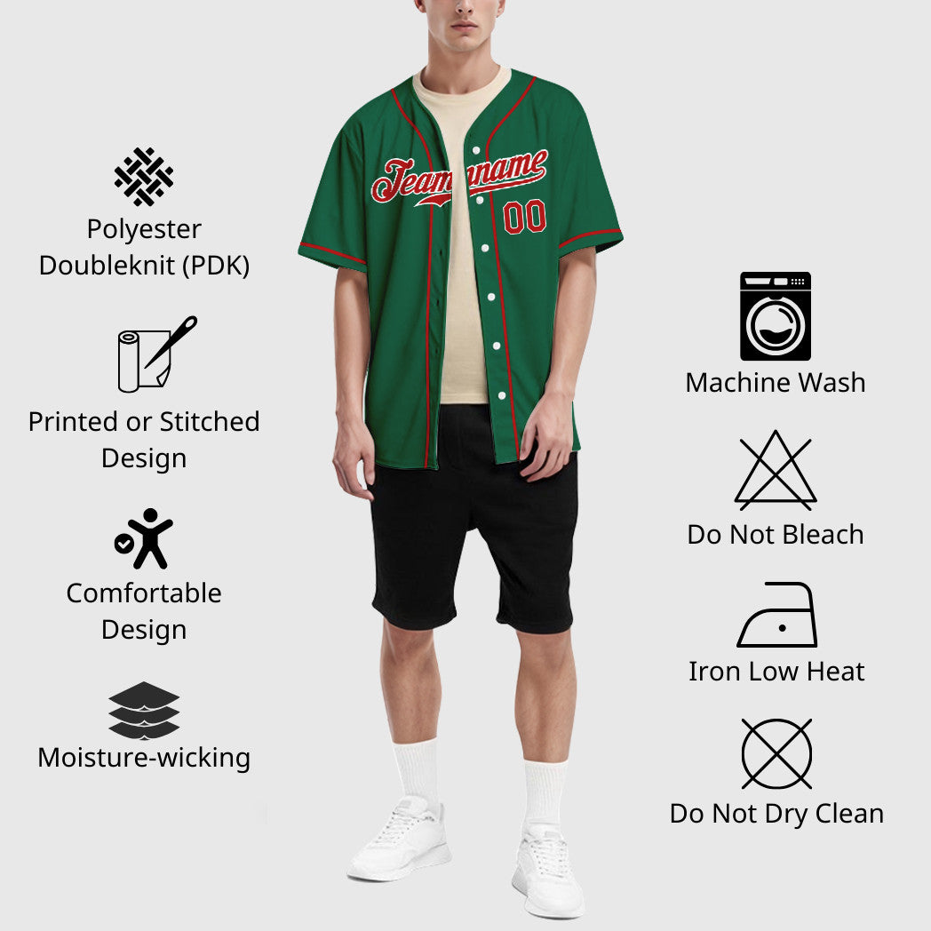 Custom Kelly Green White Red-White Sleeve Baseball Jersey