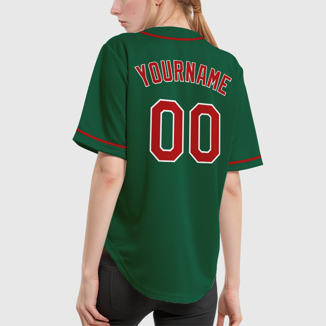 Custom Kelly Green White Red-White Sleeve Baseball Jersey