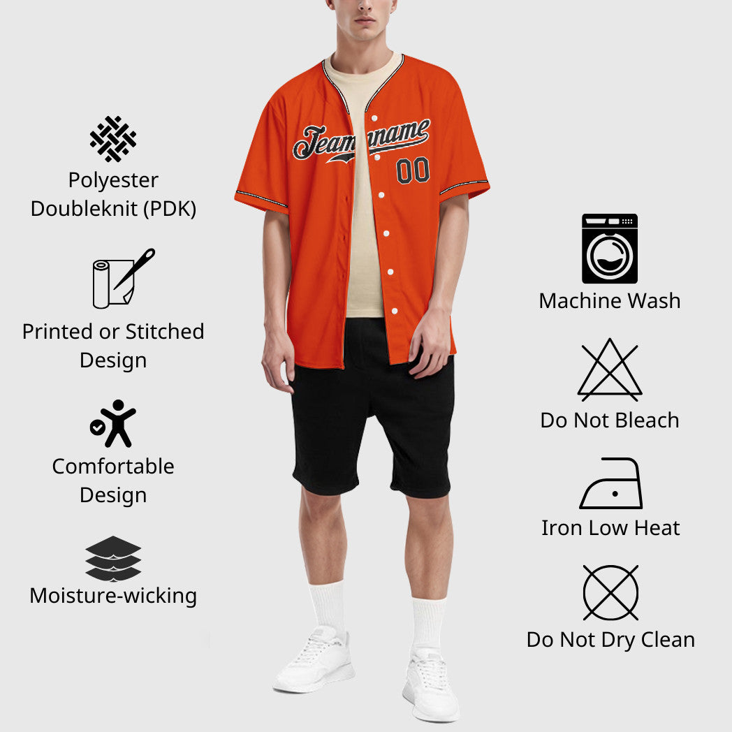 Custom Orange Black Black-White Collar Sleeve Baseball Jersey