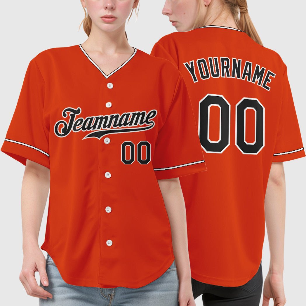 Custom Orange Black Black-White Collar Sleeve Baseball Jersey