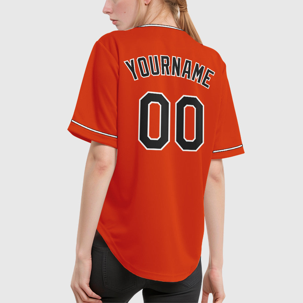 Custom Orange Black Black-White Collar Sleeve Baseball Jersey