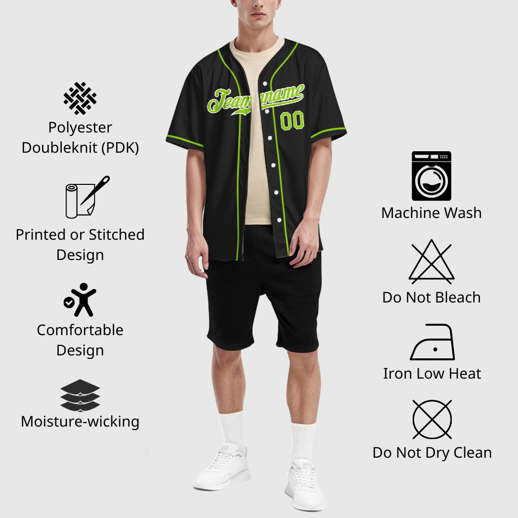 Custom Black Neon Green Neon Green Sleeve Baseball Jersey