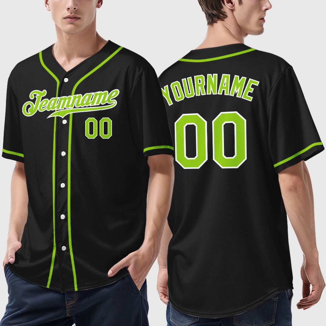 Custom Black Neon Green Neon Green Sleeve Baseball Jersey