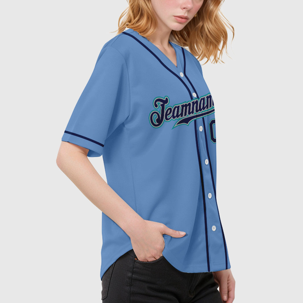 Custom Light Blue Navy Navy-Teal Sleeve Baseball Jersey