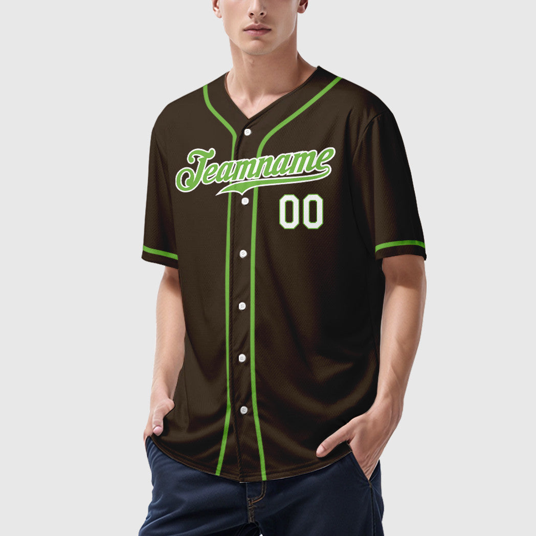 Custom Brown White Neon Green-White Sleeve Baseball Jersey