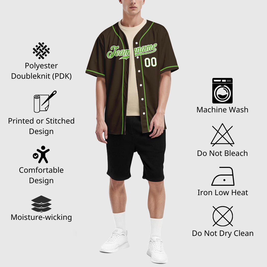 Custom Brown White Neon Green-White Sleeve Baseball Jersey